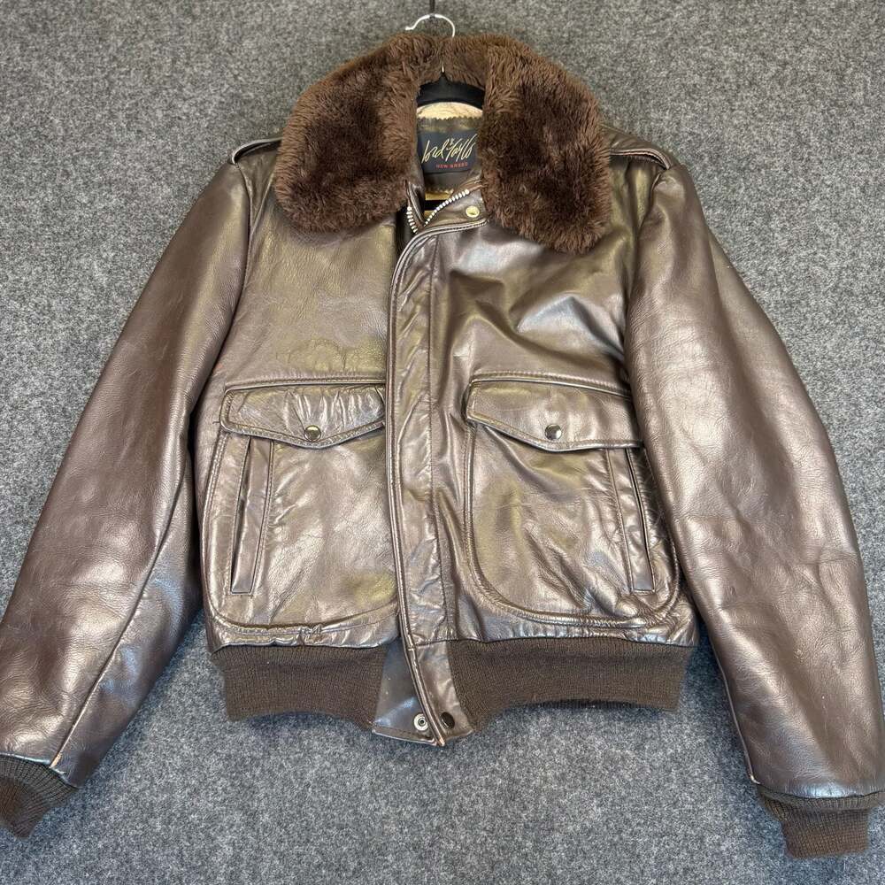 Lord & Taylor New Breed Vintage Leather Aviator Bomber Jacket with Faux Fur Lini